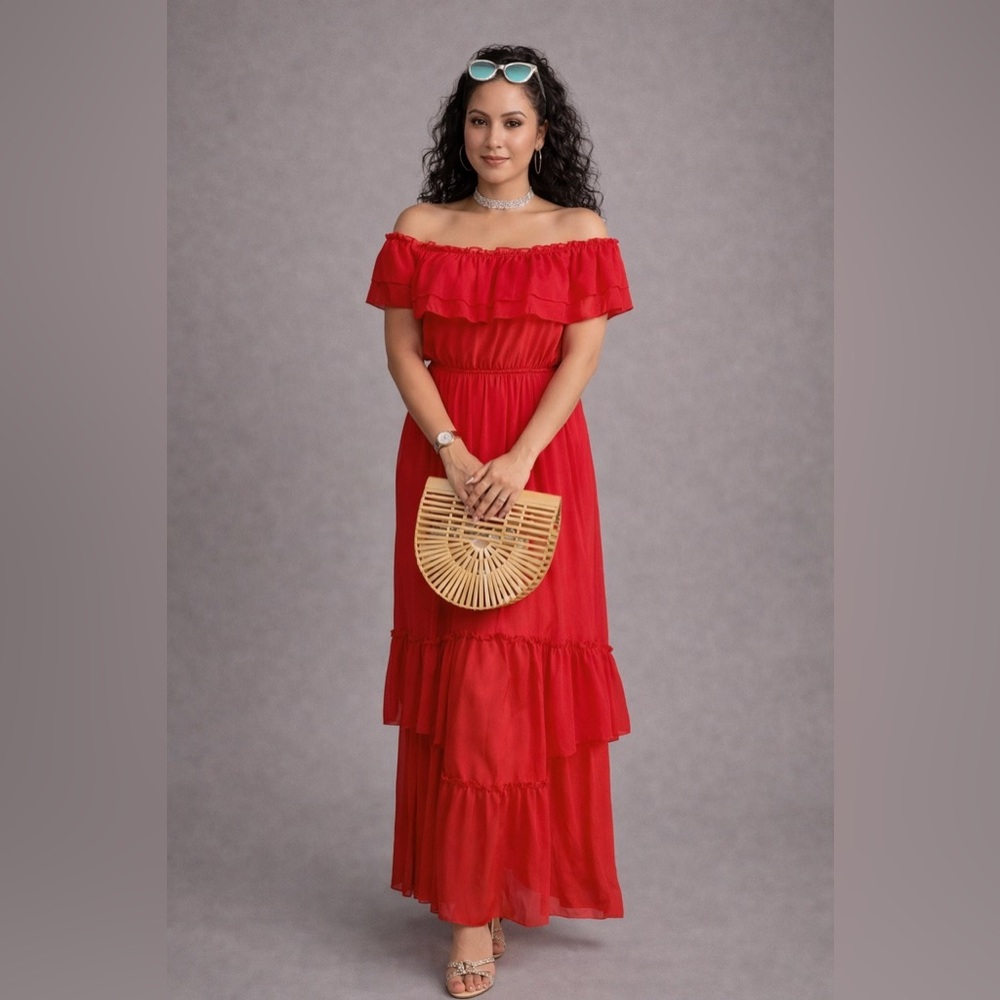 Elegant Red Off-Shoulder Dress